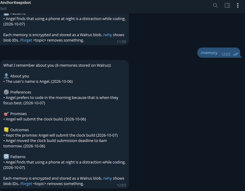 Anchor /memory list grouped by type